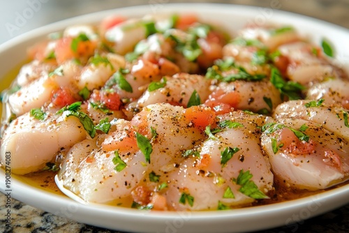 The process of marinating chicken in spices and olive oil, concept of home cooking