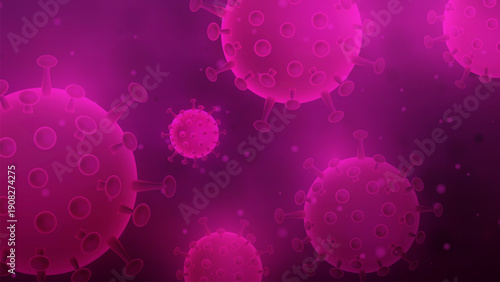Virus particles floating in air medical virus background concept. Detailed three dimensional illustration showing virus viral particles with spike proteins floating in air representing medical science