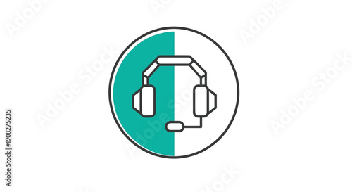 Minimalist Line Icon of Headset with Microphone for Customer Support or Online Gaming