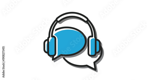 Icon of Headphones Over Chat Bubble Audio Communication Podcast or Support Concept