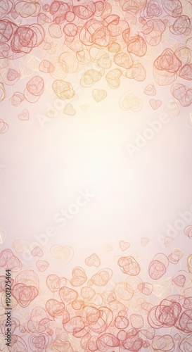 Delicate heart outlines form an abstract border at the top and bottom of a light gradient background