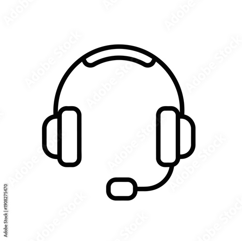 Minimalist Black Outline Icon of Headset with Microphone for Support and Communication