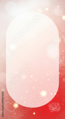 Vertical background features a gradient of red and white with glowing particles and delicate outline graphics