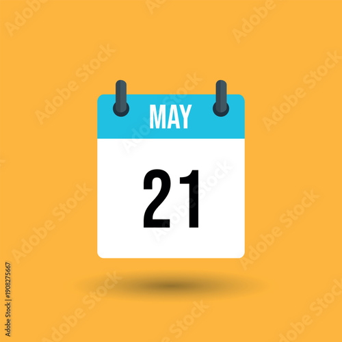 Blue and white calendar page showing May 21 on orange background