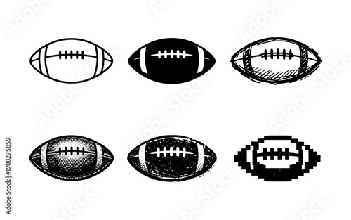 Collection of six different styles of American football illustrations on a white background