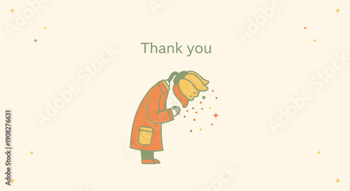 Thank You Card with Flower Head Character Bowing