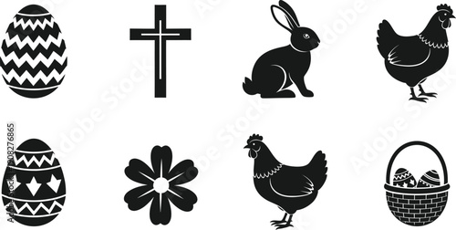 Easter symbols and icons in black and white