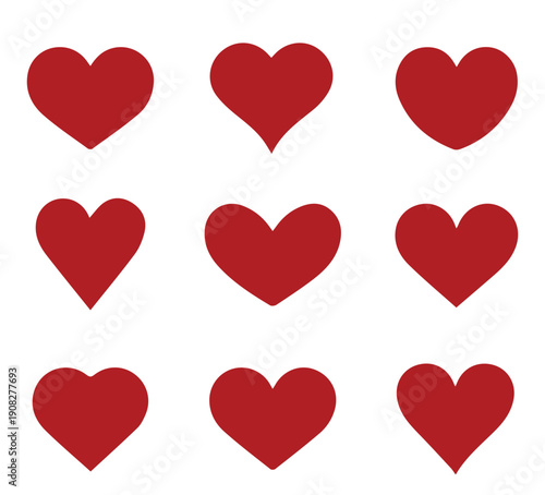 Set of red hearts, simple icons. Various simple heart love icon. Valentine's Day Victor Illustrations