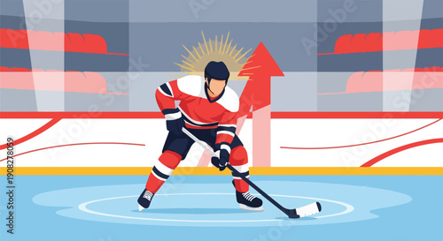 Dynamic ice hockey player illustration in action on the rink, symbolizing success, growth, and peak performance in professional sports competition.