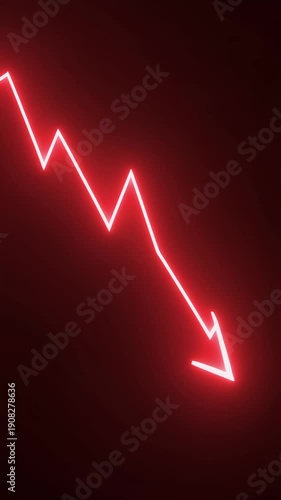 A downward trending graph illustration with a neon red arrow on a dark background