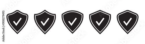 Shield check mark icon set. Security shield protection icon. Shield with tick symbol. Security protection sign. Vector illustration