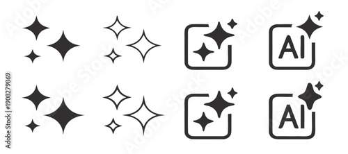 Set of Generate AI user interface. Artificial intelligence sign. AI enters by command prompt to generate ideas. AI tool and square. Icon element for apps, and websites. Vector illustration.
