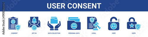 User Consent web banner icon set collection solid style.