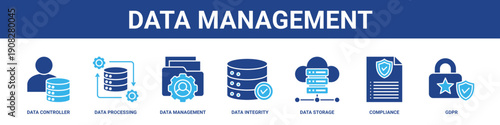 Data Management web banner icon set collection solid style.