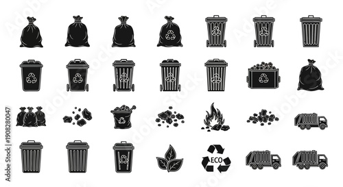 Garbage and Recycling Icon Set Waste Management Ecology Vector