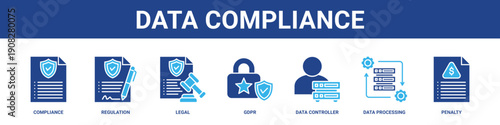 Data Compliance web banner icon set collection solid style.
