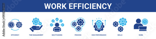Work Efficiency web banner icon set collection solid style.