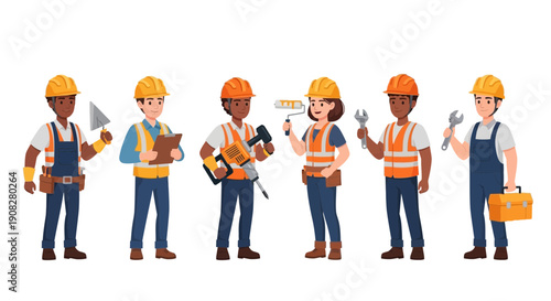Diverse Construction Workers Team Standing Full Length