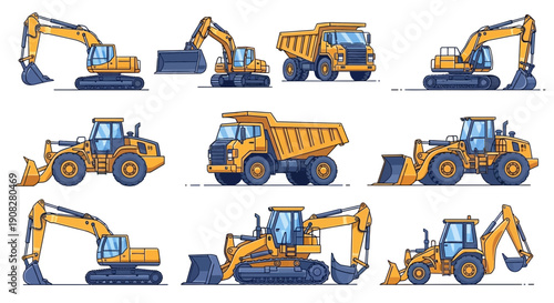 Construction Heavy Machinery Vehicles Set Vector Illustration