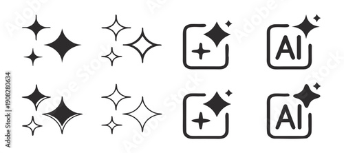 Set of Generate AI user interface. Artificial intelligence sign. AI enters by command prompt to generate ideas. AI tool and square. Icon element for apps, and websites. Vector illustration.
