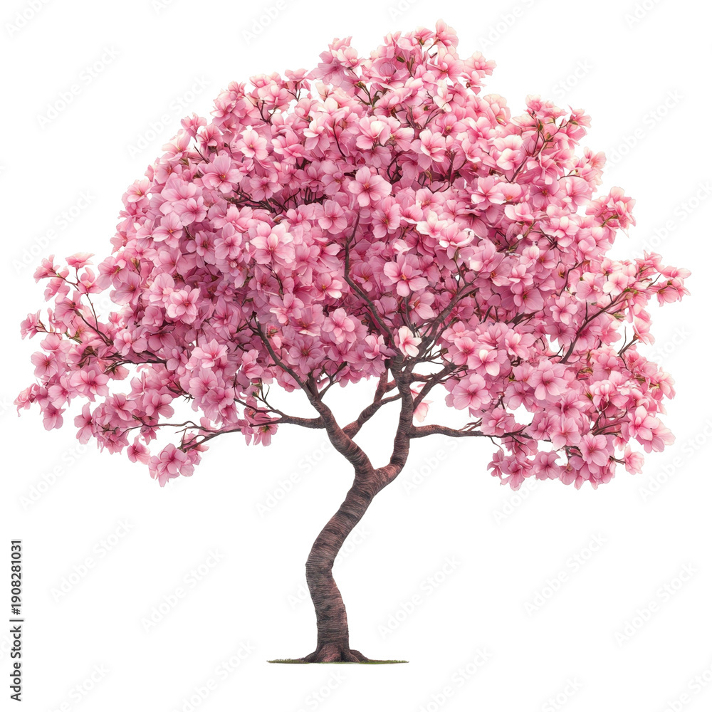 Fototapeta premium Vibrant Blooming Tree with Pink Flowers Black Background