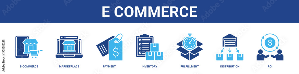 Naklejka premium E Commerce web banner icon set collection solid style.
