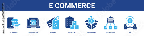 E Commerce web banner icon set collection solid style.