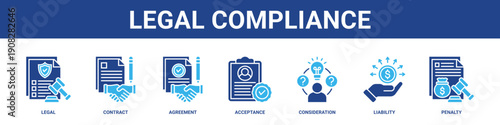 Legal Compliance web banner icon set collection solid style.