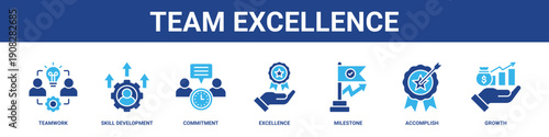 Team Excellence web banner icon set collection solid style.
