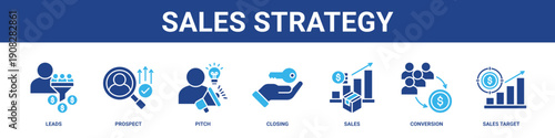 Sales Strategy web banner icon set collection solid style.