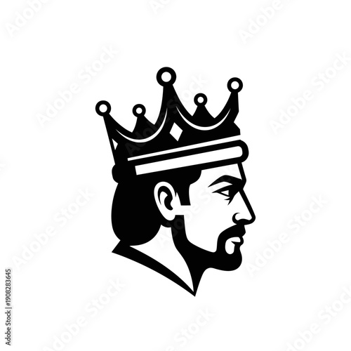 King's Profile Silhouette with Crown: Regal Man, Power Symbol, Monarch Icon