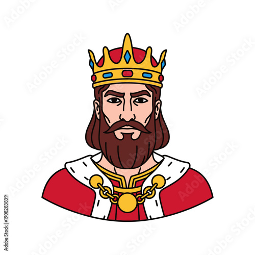 Cartoon King Character Wearing Crown and Regal Robes