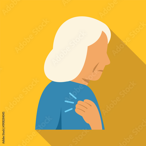 Senior woman feeling shoulder ache, indicating a health problem
