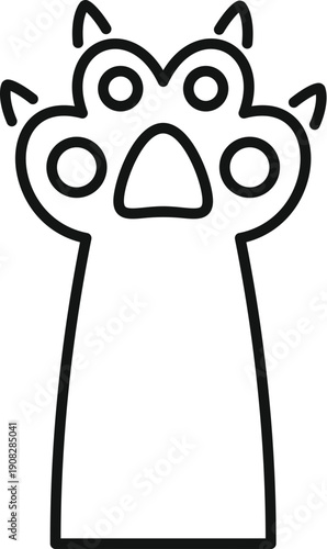 Cat paw with claws and pads in a minimalist line art style
