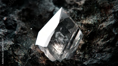 Raw Diamond Crystal Embedded in Dark Rock.