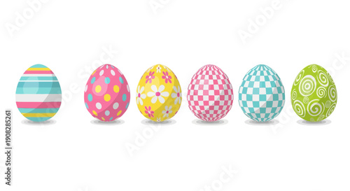 Vibrant Easter eggs in various patterns and colors, celebrating the joyful spirit of spring festivities and holiday traditions