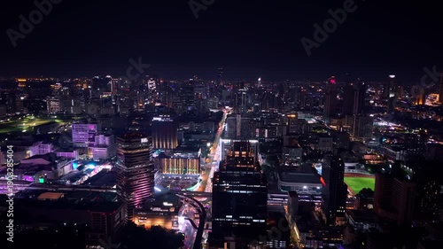 Wallpaper Mural Aerial view Thailand, Night cityscape of Bangkok with modern skyscrapers and road traffic. Torontodigital.ca