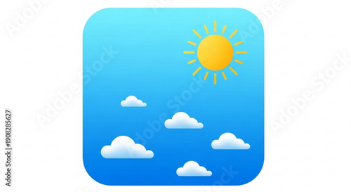 Weather icon with sunny sky and white clouds on blue gradient background for forecast or climate concept