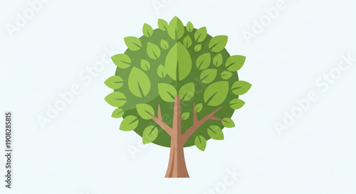 Green tree with brown trunk and vibrant leaves on white background eco friendly nature concept environmental awareness symbol