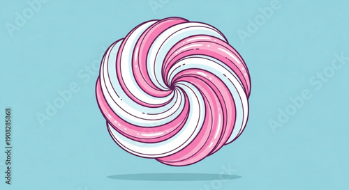 Colorful swirled lollipop illustration with pink and white stripes on a light blue background perfect for candy and dessert designs