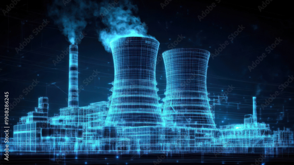 custom made wallpaper toronto digitaldigital art rendering of the nuclear power plant with blue glowing accents