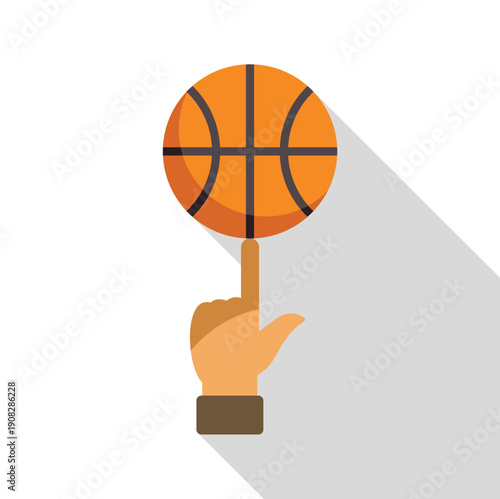 Hand spinning a basketball on an index finger with a long shadow