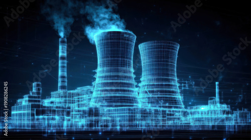 Wallpaper Mural digital art rendering of the nuclear power plant with blue glowing accents Torontodigital.ca