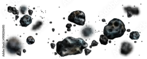 Asteroid Overlay Collection with Realistic Space Rocks Featuring Craters, Rocky Textures, and Celestial Bodies on White Background