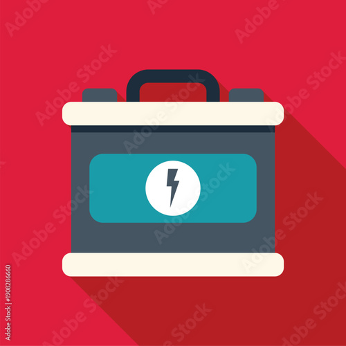 Car battery generating power with a lightning bolt symbol in flat design style