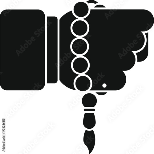 Fist closing around spiritual meditation mala beads, symbolizing faith and zen