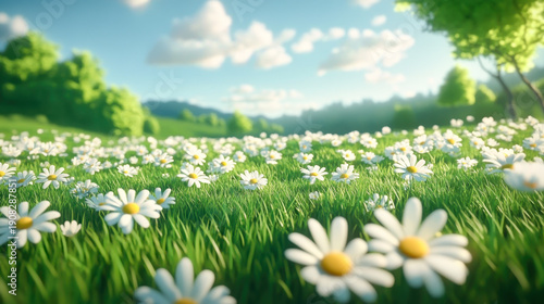 Wallpaper Mural Flowers daisies in summer spring meadow on background blue sky with white clouds Torontodigital.ca