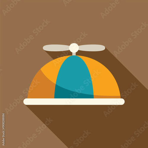 Propeller hat with a blue and yellow design, presenting a playful and childish symbol
