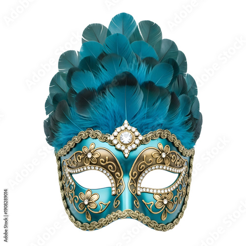 Wallpaper Mural Elegant turquoise and gold Venetian masquerade mask with decorative feathers, perfect for costume parties and Mardi Gras events Torontodigital.ca