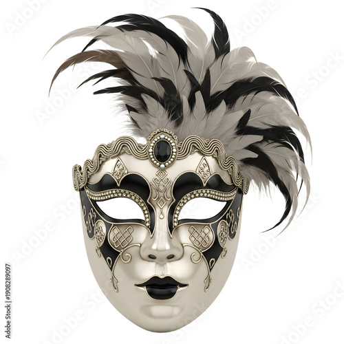 Wallpaper Mural Elegant Venetian carnival mask with black and white feathers, ornate design, and decorative jewels, perfect for masquerade balls and costume parties Torontodigital.ca